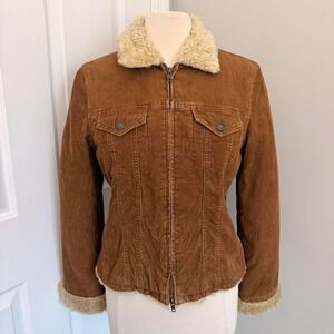 Y2K BROWN ABERCROMBIE AND FITCH CORDUROY SHERPA LINED ZIP UP JACKET
